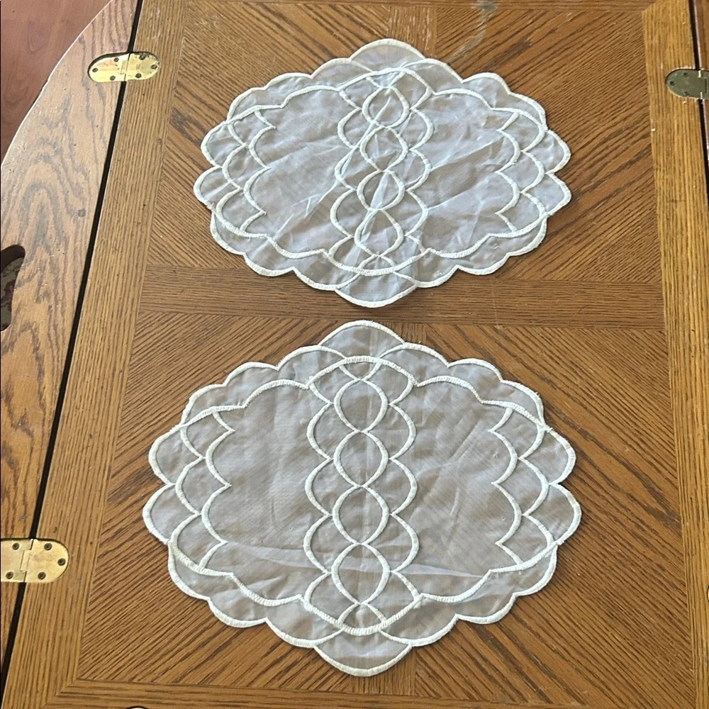 Vintage Embroidered Sheer Organza Doilies